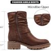 imageWomens Ankle Boots Casual Fashion Ladies Riding Combat Booties Comfortable Low Flat Heel Round Closed Toe for Winter Fall WomenBrown Bmf 963