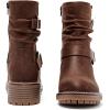 imageWomens Ankle Boots Casual Fashion Ladies Riding Combat Booties Comfortable Low Flat Heel Round Closed Toe for Winter Fall WomenBrown Bmf 963