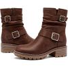 imageWomens Ankle Boots Casual Fashion Ladies Riding Combat Booties Comfortable Low Flat Heel Round Closed Toe for Winter Fall WomenBrown Bmf 963