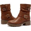 imageWomens Ankle Boots Casual Fashion Ladies Riding Combat Booties Comfortable Low Flat Heel Round Closed Toe for Winter Fall WomenTan Mf 963