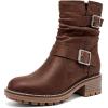 imageWomens Ankle Boots Casual Fashion Ladies Riding Combat Booties Comfortable Low Flat Heel Round Closed Toe for Winter Fall WomenBrown Bmf 963