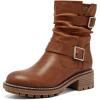 imageWomens Ankle Boots Casual Fashion Ladies Riding Combat Booties Comfortable Low Flat Heel Round Closed Toe for Winter Fall WomenTan Mf 963