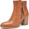 imageWomens Ankle Boots Fashion Casual Ladies Heeled BootiesComfortable Low Mid Calf Heels Round Toe Short Boots for WomenBrown Pu 978