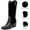 imageWomens Cowboy Boots Western Mid Calf Cowgirl Chunky Heeled Booties Pointed Toe Comfort Casual Fashion Calf High Short Boots for WomenBlack Mf 977