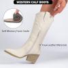imageWomens Cowboy Boots Western Mid Calf Cowgirl Chunky Heeled Booties Pointed Toe Comfort Casual Fashion Calf High Short Boots for WomenWhite Pu 977