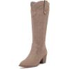 imageWomens Cowboy Knee High Boots Fashion Chunky Heel Comfortable Casual Western Long Boot Winter Fall Dressy Boot for LadiesBeige Mf 971
