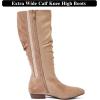 imageWomens Extra Wide Calf Knee High Boots True Wide Width Long Slouchy Ladies Boots Flat Low Heel Casual Combat Tall Boots for WomenBeige Mf 368