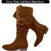 imageWomens Extra Wide Calf Knee High Boots True Wide Width Long Slouchy Ladies Boots Flat Low Heel Casual Combat Tall Boots for WomenBrown Mf 368