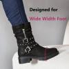 imageWomens Extra Wide Width Ankle Boots True Plus Size Wide Foot Low Heeled Slouchy Booties Comfort Riding Combat Rivet Short Boots for WomenBlack Pu 372