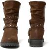 imageWomens Extra Wide Width Ankle Boots True Plus Size Wide Foot Low Heeled Slouchy Booties Comfort Riding Combat Rivet Short Boots for WomenBrown Pu 372