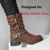 imageWomens Extra Wide Width Ankle Boots True Plus Size Wide Foot Low Heeled Slouchy Booties Comfort Riding Combat Rivet Short Boots for WomenBrown Pu 372