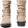 imageWomens Extra Wide Width Ankle Boots True Plus Size Wide Foot Low Heeled Slouchy Booties Comfort Riding Combat Rivet Short Boots for WomenTaupe Pu 372
