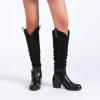 imageWomens Heeled Knee High Boots Chunky Block Heel Casual Slouchy Boot Comfortable Round Toe Fall Winter Fashion Long Boots for WomenBlack Mf 266