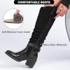 imageWomens Heeled Knee High Boots Chunky Block Heel Casual Slouchy Boot Comfortable Round Toe Fall Winter Fashion Long Boots for WomenBlack Mf 266