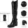imageWomens Heeled Knee High Boots Chunky Block Heel Casual Slouchy Boot Comfortable Round Toe Fall Winter Fashion Long Boots for WomenBlack Pu 266