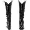 imageWomens Heeled Knee High Boots Chunky Block Heel Casual Slouchy Boot Comfortable Round Toe Fall Winter Fashion Long Boots for WomenBlack Pu 266