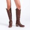 imageWomens Heeled Knee High Boots Chunky Block Heel Casual Slouchy Boot Comfortable Round Toe Fall Winter Fashion Long Boots for WomenBrown Pu 266