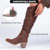 imageWomens Heeled Knee High Boots Chunky Block Heel Casual Slouchy Boot Comfortable Round Toe Fall Winter Fashion Long Boots for WomenBrown Pu 266