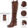 imageWomens Heeled Knee High Boots Chunky Block Heel Casual Slouchy Boot Comfortable Round Toe Fall Winter Fashion Long Boots for WomenBrown Pu 266