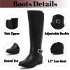 imageWomens Knee High Boots  Comfortable Wide Calf Side Zipper Riding Shoes Round Toe Buckle Casual Winter Boots for WomenBlack Pu 281