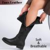 imageWomens Knee High Boots  Comfortable Wide Calf Side Zipper Riding Shoes Round Toe Buckle Casual Winter Boots for WomenBlack Pu 281