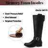 imageWomens Knee High Boots  Comfortable Wide Calf Side Zipper Riding Shoes Round Toe Buckle Casual Winter Boots for WomenBlack Pu 281