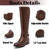 imageWomens Knee High Boots  Comfortable Wide Calf Side Zipper Riding Shoes Round Toe Buckle Casual Winter Boots for WomenBrown Pu 281