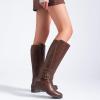 imageWomens Knee High Boots  Comfortable Wide Calf Side Zipper Riding Shoes Round Toe Buckle Casual Winter Boots for WomenBrown Pu 281