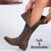 imageWomens Knee High Boots  Comfortable Wide Calf Side Zipper Riding Shoes Round Toe Buckle Casual Winter Boots for WomenTan Pu 281