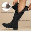 imageWomens Knee High Boots Classic Comfort Riding Combat Boot Round Toe Side Zipper Long Tall Fall Winter Boots for WomenBlack Pu 305