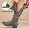 imageWomens Knee High Boots Classic Comfort Riding Combat Boot Round Toe Side Zipper Long Tall Fall Winter Boots for WomenDark Grey Pu 305