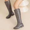 imageWomens Knee High Boots Classic Comfort Riding Combat Boot Round Toe Side Zipper Long Tall Fall Winter Boots for WomenDark Grey Pu 305