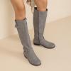 imageWomens Knee High Boots Classic Comfort Riding Combat Boot Round Toe Side Zipper Long Tall Fall Winter Boots for WomenGrey Pu 305
