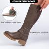 imageWomens Knee High Boots Comfort Casual Flat Riding Combat Long Boots Low Heeled Winter Fall Fashion Dressy Tall Boots for WomenTan Pu 972