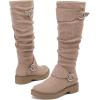 imageWomens Slouchy Knee High Boots  Comfortable Platform Flat Tall Boot Stylish Round Toe Side Zipper Winter Casual Boots for WomenBeige Mf 261