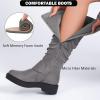 imageWomens Slouchy Knee High Boots  Comfortable Platform Flat Tall Boot Stylish Round Toe Side Zipper Winter Casual Boots for WomenGrey Mf 261