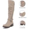 imageWomens Slouchy Knee High Boots Low Heel Comfort Round Toe Tall Calf Flat Riding Combat Boots for WomenBeige Pu 005