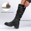 imageWomens Slouchy Knee High Boots Low Heel Comfort Round Toe Tall Calf Flat Riding Combat Boots for WomenBlack Lpu 964 New