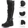 imageWomens Slouchy Knee High Boots Low Heel Comfort Round Toe Tall Calf Flat Riding Combat Boots for WomenBlack Pu 005