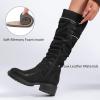 imageWomens Slouchy Knee High Boots Low Heel Comfort Round Toe Tall Calf Flat Riding Combat Boots for WomenBlack Zpu 964 New
