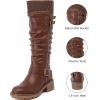 imageWomens Slouchy Knee High Boots Low Heel Comfort Round Toe Tall Calf Flat Riding Combat Boots for WomenBrown Lpu 964 New