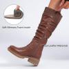 imageWomens Slouchy Knee High Boots Low Heel Comfort Round Toe Tall Calf Flat Riding Combat Boots for WomenBrown Lpu 964 New