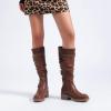 imageWomens Slouchy Knee High Boots Low Heel Comfort Round Toe Tall Calf Flat Riding Combat Boots for WomenBrown Lpu 964 New