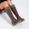 imageWomens Slouchy Knee High Boots Low Heel Comfort Round Toe Tall Calf Flat Riding Combat Boots for WomenBrown Zpu 964 New