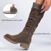 imageWomens Slouchy Knee High Boots Low Heel Comfort Round Toe Tall Calf Flat Riding Combat Boots for WomenBrown Zpu 964 New