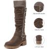 imageWomens Slouchy Knee High Boots Low Heel Comfort Round Toe Tall Calf Flat Riding Combat Boots for WomenBrown Zpu 964 New