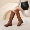 imageWomens Slouchy Knee High Boots Low Heel Comfort Round Toe Tall Calf Flat Riding Combat Boots for WomenTan Pu 005