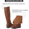 imageWomens Slouchy Knee High Boots Low Heel Comfort Round Toe Tall Calf Flat Riding Combat Boots for WomenTan Pu 005