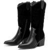 imageWomens Cowboy Boots Western Mid Calf Cowgirl Chunky Heeled Booties Pointed Toe Comfort Casual Fashion Calf High Short Boots for WomenBlack Mf 977