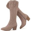 imageWomens Cowboy Knee High Boots Fashion Chunky Heel Comfortable Casual Western Long Boot Winter Fall Dressy Boot for LadiesBeige Mf 971